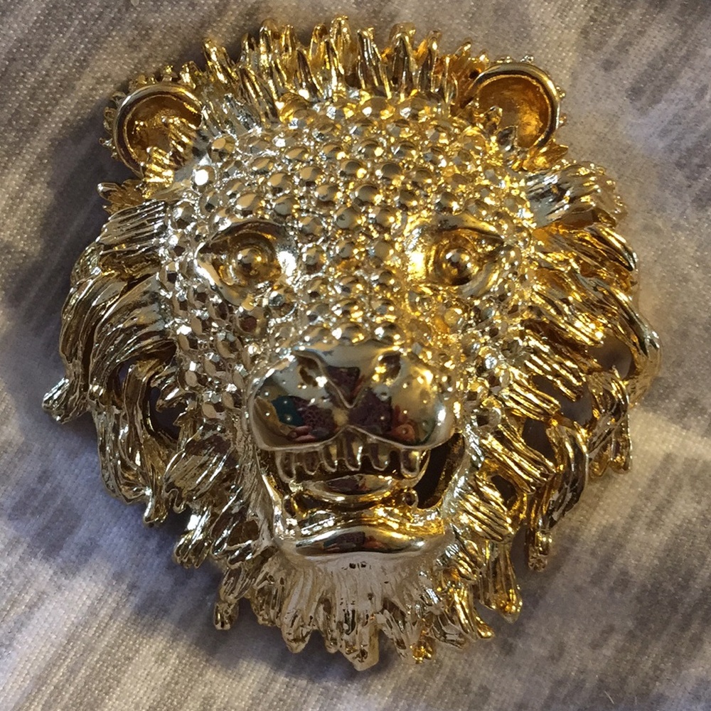 Ellen Kiam (LiaSophia) gold lion face brooch